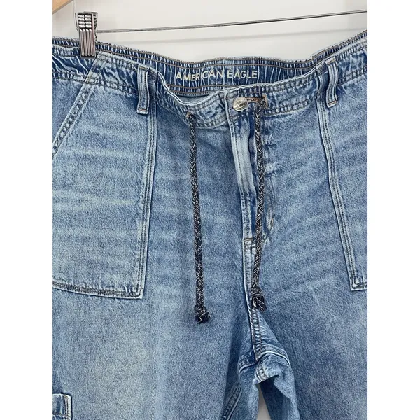 American‎ Eagle Womens Cargo Pocket Super High Rise Jogger Jeans Blue Sz 16 Bin9 - Image 4