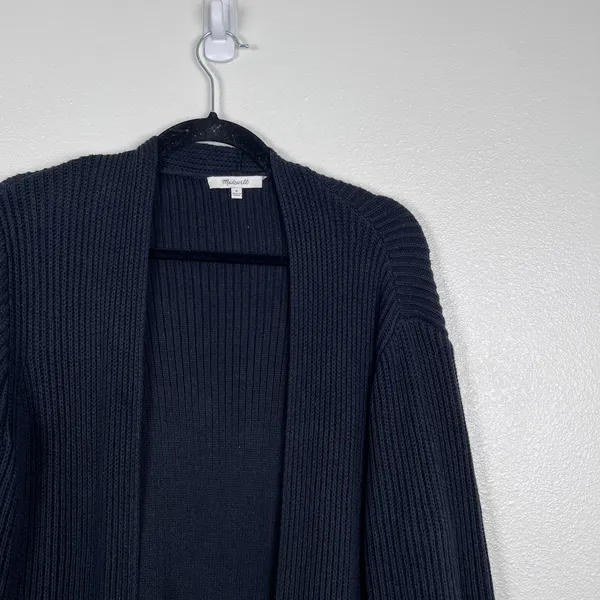 Madewell Womens Black Ribbed Knit 100% Cotton Open Front Cardigan Sweater Size M - Image 3