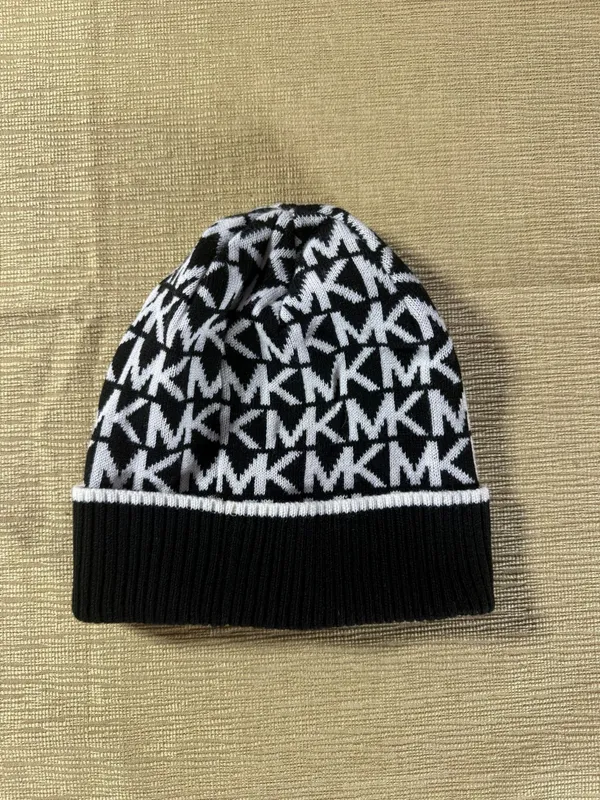 Michael Kors MK Logo Beanie Hat Black White Monogram Knit Winter Cap - Image 9