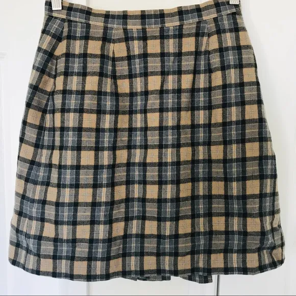 VTG Moschino jeans 26‎ Y2K plaid pleated Academia wool brown skirt - Image 2