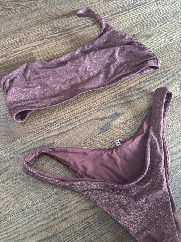 Vitamin A Asymmetrical One Shoulder Sparkly Plum Purple Bikini Set - Image 2