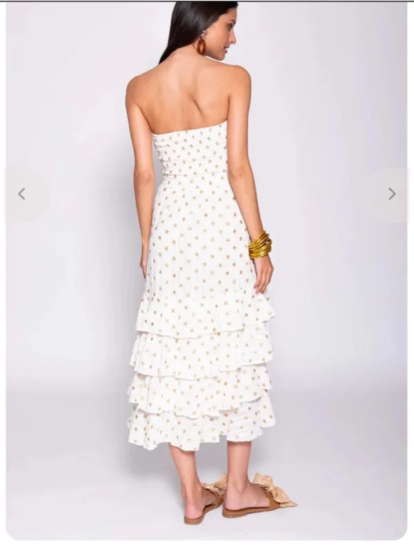 SUNDRESS ILanila Midi Dress Dubai Coconut Strapless Ruffle Skirt Gold Stars - Image 2