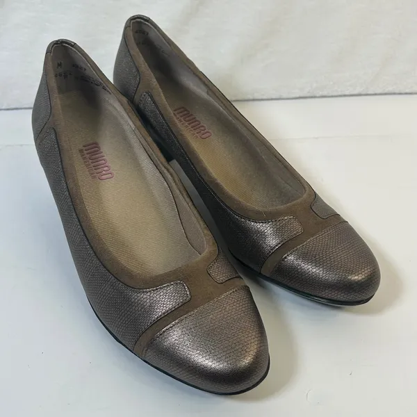 Munro American Jillian Taupe Metallic Suede Block Heel Pumps Shoes Womens 8 M - Image 5