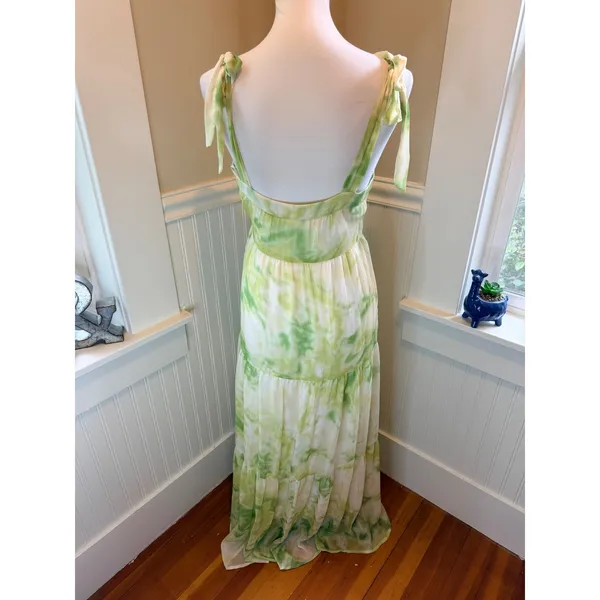 Line & Dot Green Tie Dye Tiered Maxi Dress Tie Strap Sz Small Cottagecore Summer - Image 4