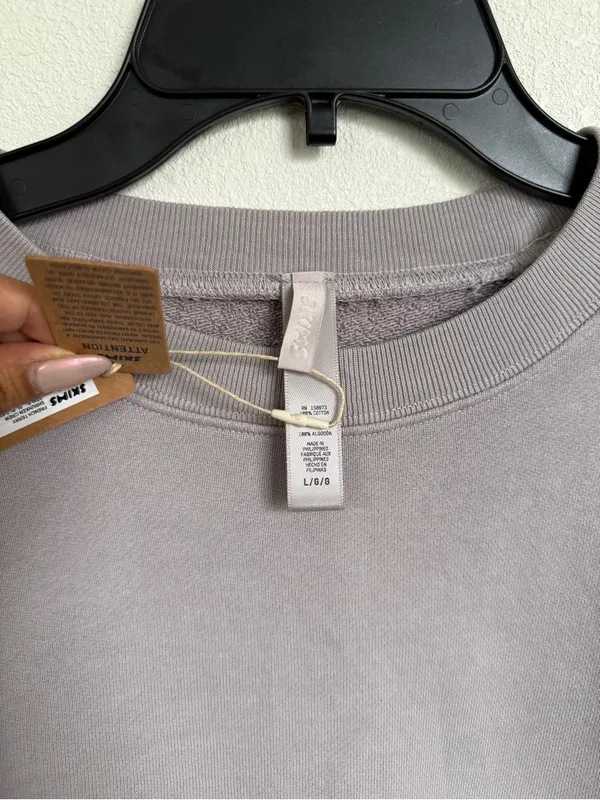 SKIMS French Terry Shrunken Crew Sweatshirt Mineral Gray L NWT - Image 8