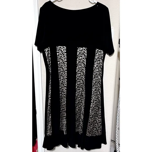 R&M‎ RICHARDS Midi Dress Black Gold Metallic Shimmery Stretch Jersey Event 18W - Image 9