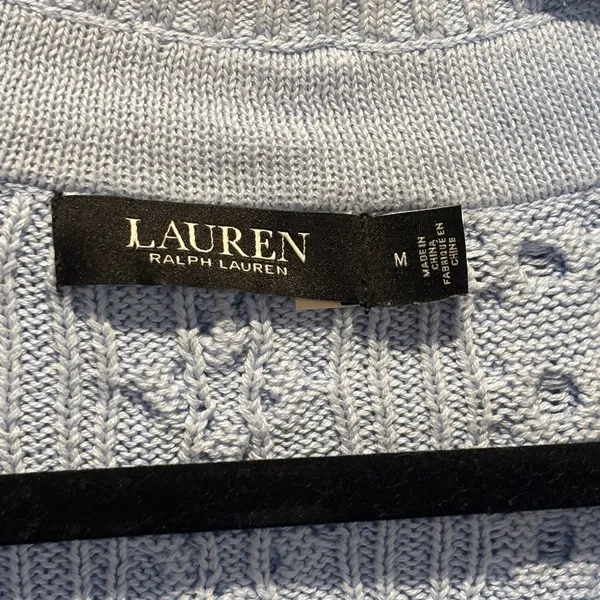 Lauren Ralph Lauren Baby Blue V-Neck Cable Knit Sweater - size Medium - Image 4