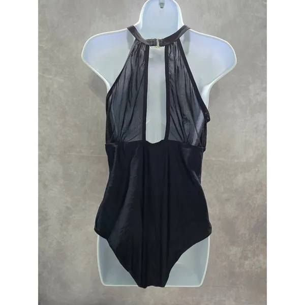 Black Whimsy Goth Ruched One Piece Swimsuit Beach Vacation Large - Image 2