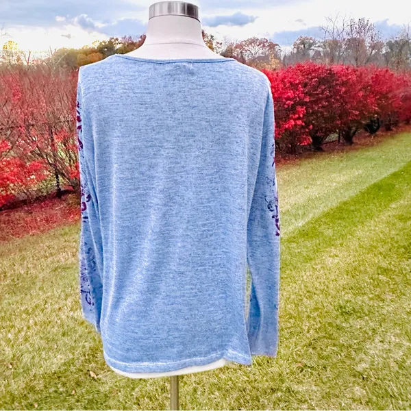 Live & Let Live Blue & Purple Printed Embellished Long Sleeve Top Women's - Image 12
