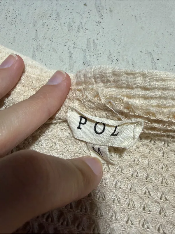 POL Women's Cream Ruffle Hem Knit Cardigan Sweater boho medium - Image 5