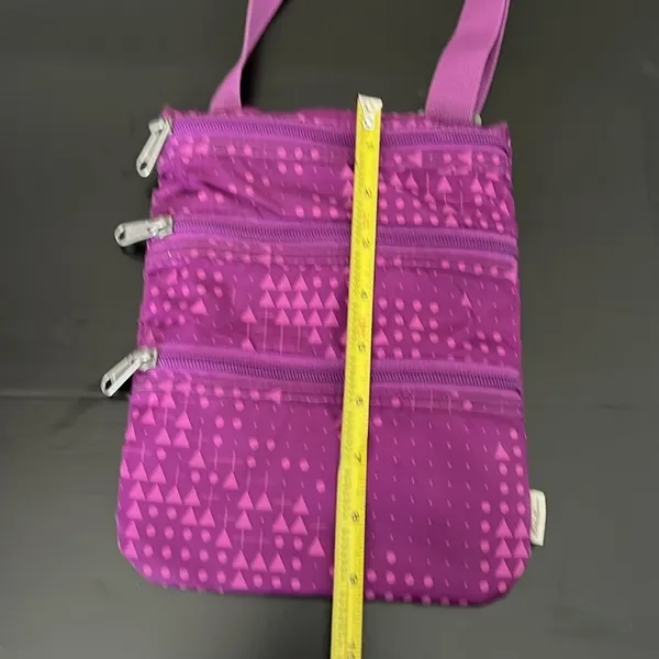 Eddie Bauer Purple Geometric Crossbody‎ Bag Triple Zip Travel Purse Nylon - Image 5