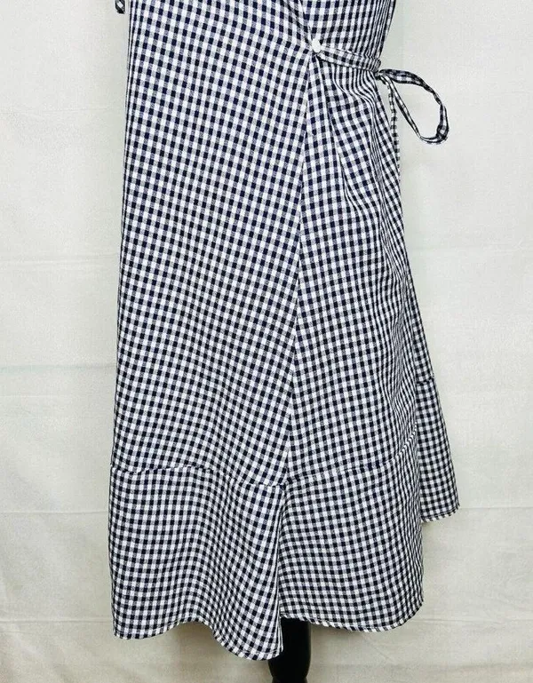 Zara Dress Size M Blue White Gingham Check Shift Short-Sleeve Tie Back - Image 8