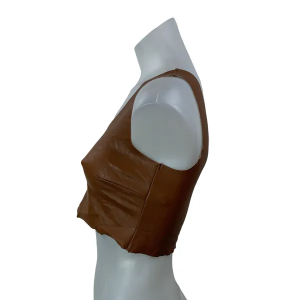 Commando Women's Brown Faux Leather Vegan Sleeveless Square Neck Crop Top Size S - Image 2