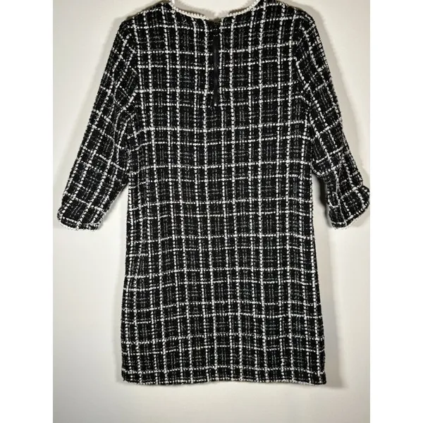 Gilli Shift‎ Dress Black White Plaid Tweed Minimalist Preppy Quiet Luxury Small - Image 5