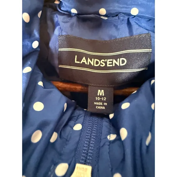 LANDS END 600 DOWN Women Navy Polka Dot Hyperdry‎ Allied Zip Puffer Vest Sz M - Image 8