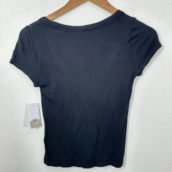 bp Nordstrom Women's‎ Black Scoop Neck Cropped Ribbed Casual Everyday Tee Shirt - Image 5