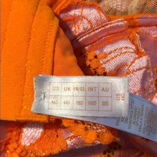 Savage X Fenty By Rhianna Orange Pink Lacy Underwire Bra Size 44D Feminine Sexy - Image 5
