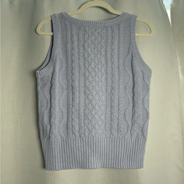 Lulus Sophisticated Staple Light Blue Cable Knit Sweater Vest Size Small - Image 6