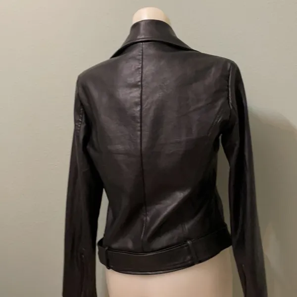 Elodie Black Leather Biker Motorcycle Jacket - Image 3