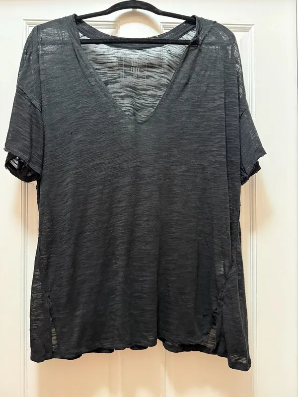 We The Free Free People Maddie Burnout Tee Black V-Neck Short Sleeve M - Image 3