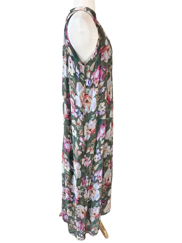 Bellambra Made in Italy Silk Blend Sage Green Floral Halter Maxi Dress - Image 5