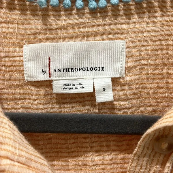 Anthropologie V-Neck Popover Cotton Long Sleeve Shirt in Orange Sz S - Image 7