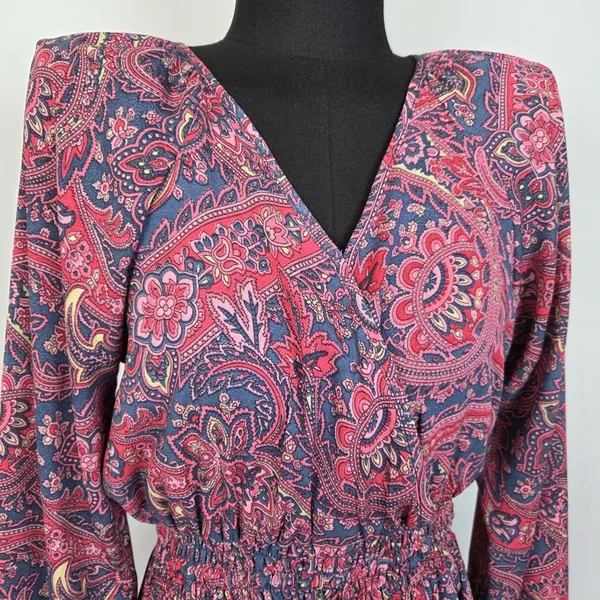 Anthropologie Boemo Teal Paisley Smocked Waist Tiered Maxi Dress Sz S Boho Retro - Image 3