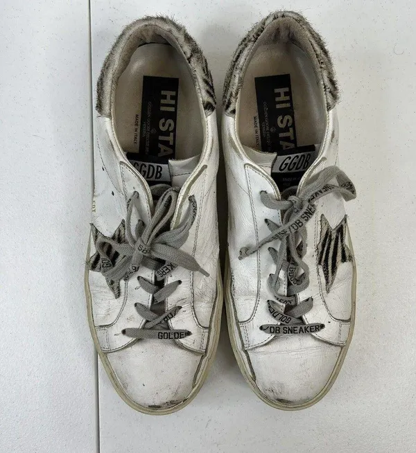 Golden Goose Size 41 Superstar Hi-Star Sneakers White Leather Zebra LTD 189/255 - Image 6