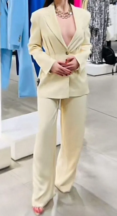 Zara NWT White STANDARD LENGTH SATIN TROUSERS. Size Large - Image 4