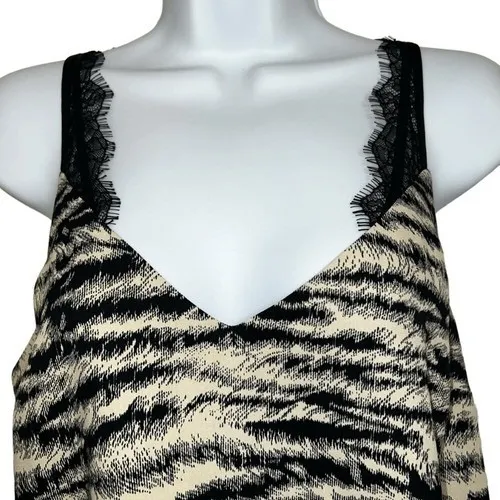 EXPRESS Gorgeous Black & Tan Zebra Print‎ Cami Top Black Lace Trim NWT $48 Small - Image 3