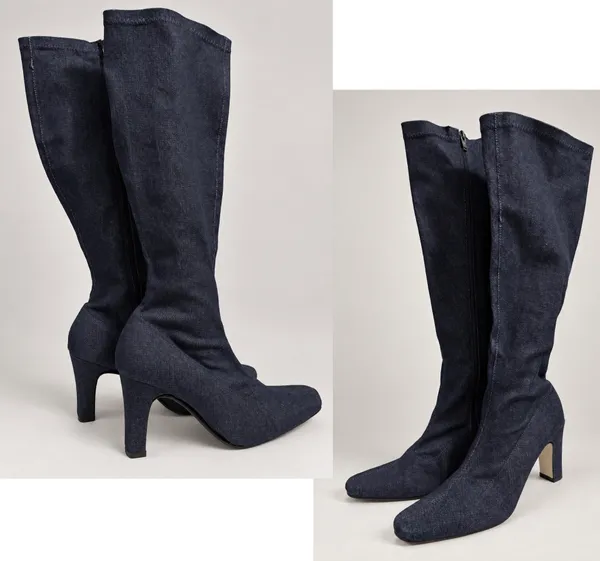 Knee High dark navy denim heeled boots Blue Size 8.5 - Image 6