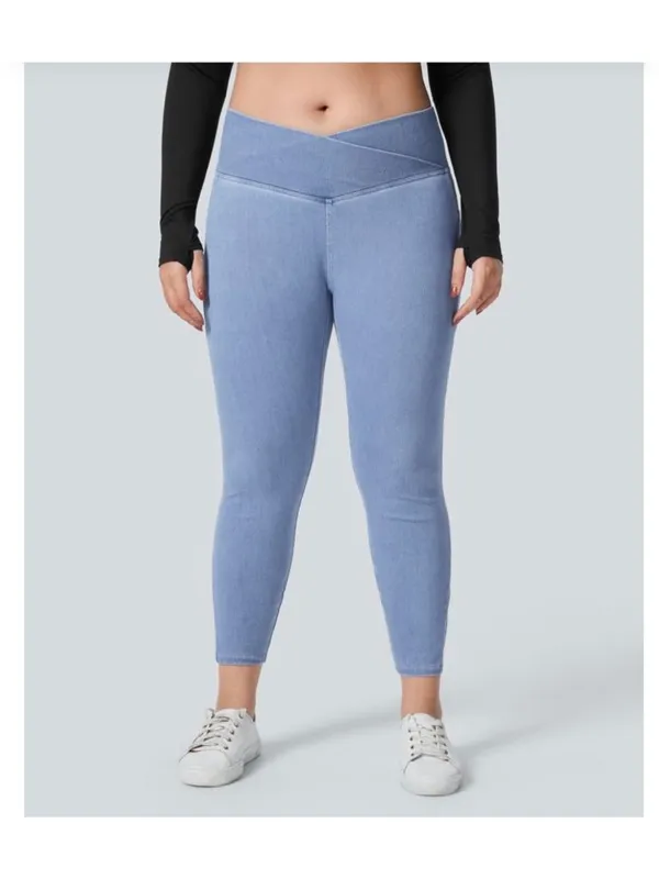 Halara 2XL Crossover Waist Light Blue Denim-Look jeggings nwt - Image 2