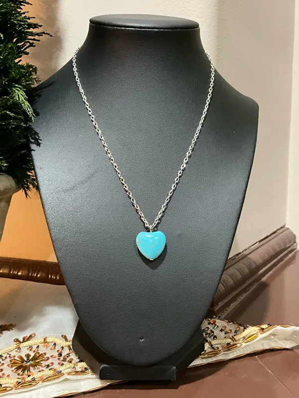 Silver Heart Necklace and Earring Set Blue - Image 5