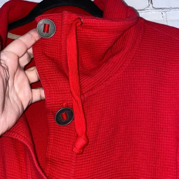 Red Waffle Knit Jacket‎ Button Front Cozy Cardigan Pockets Large MH 242 - Image 4