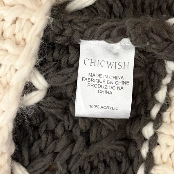 CHICWISH Color Block Hand Knit Chunky Cardigan Sweater Smoke Medium Large - Image 12