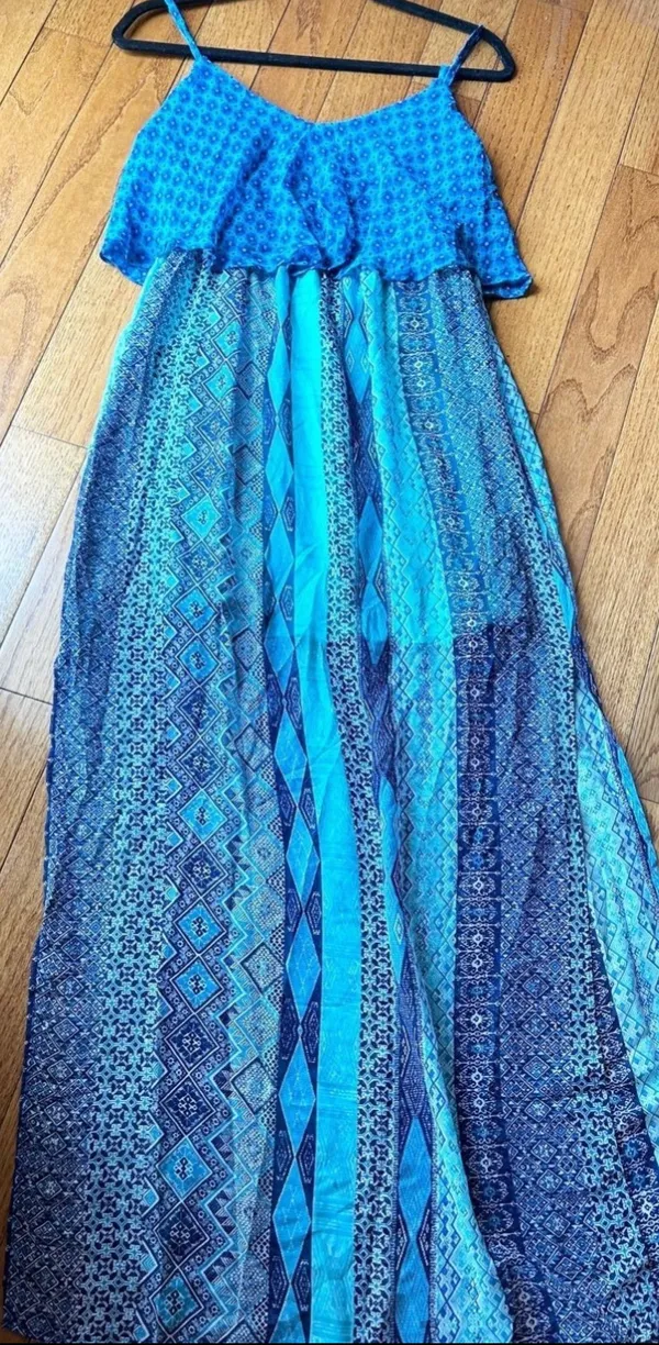 Speechless BOHO Blue Sleeveless Aztec Design Summer Dress Back Straps size xS - Image 6