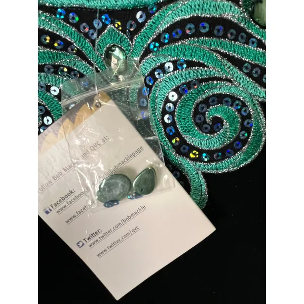 Bob Mackie Emerald Green Velvet Dress Embellished Beaded Neckline Elegant S New - Image 12