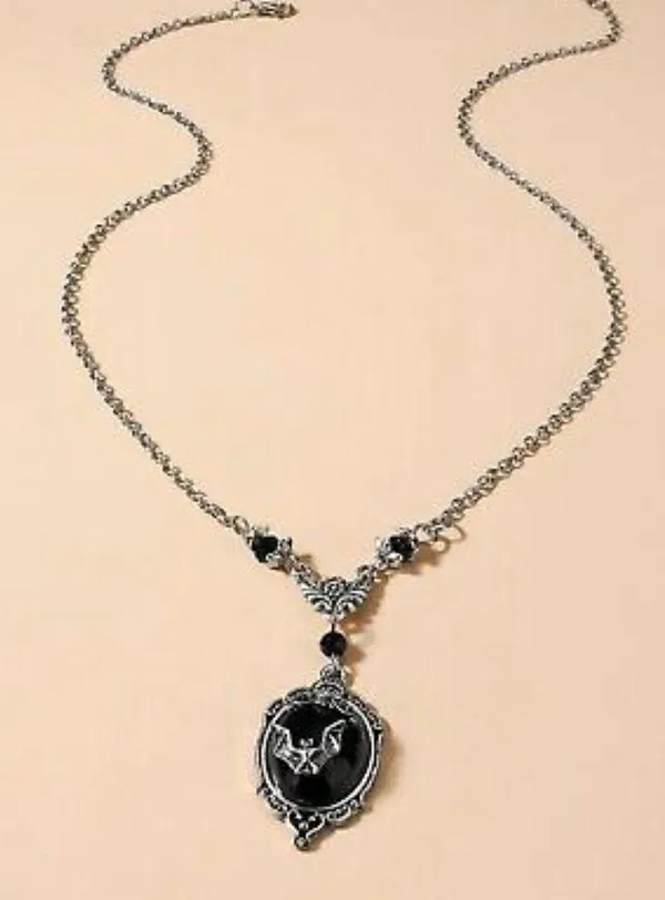 NEW Hauntingly Captivating Necklace Black Cabochon W Bat Halloween - Image 3