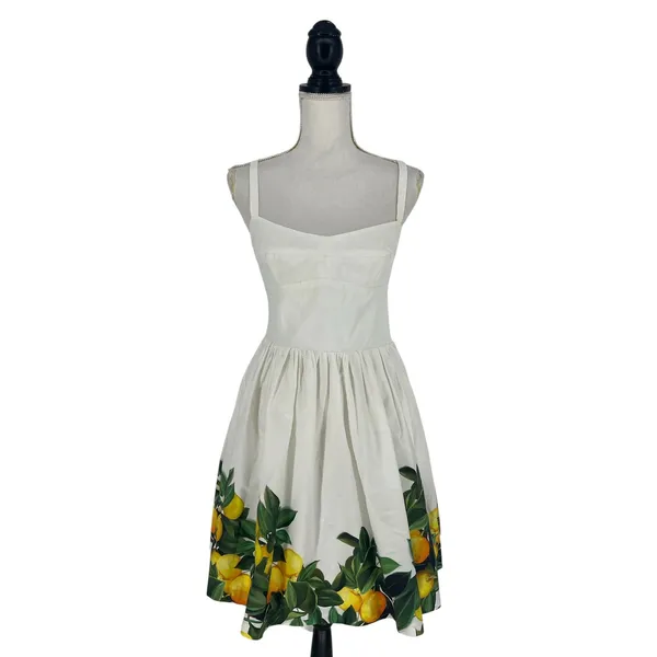 Amanda Uprichard Napoli Lemon Print Cotton Mini Dress White Size‎ S - Image 3