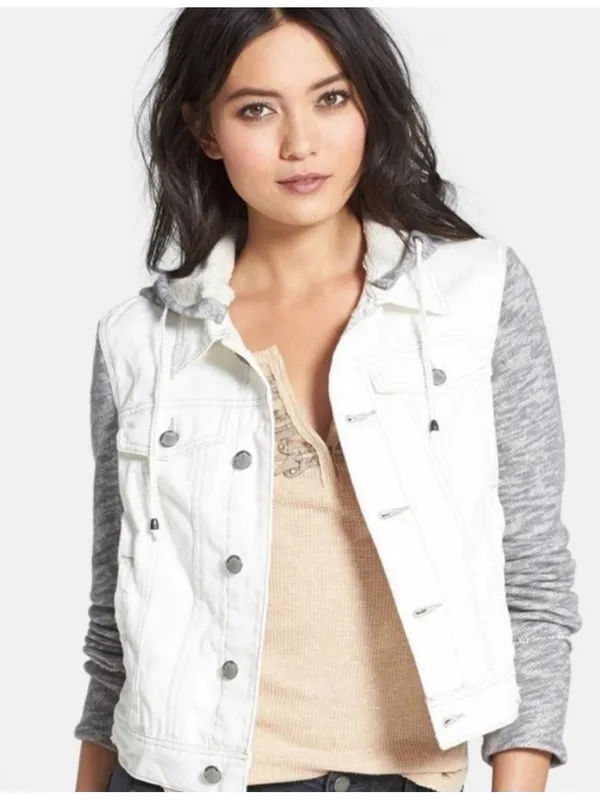 Free People Knit Hooded Denim Jacket - Image 3