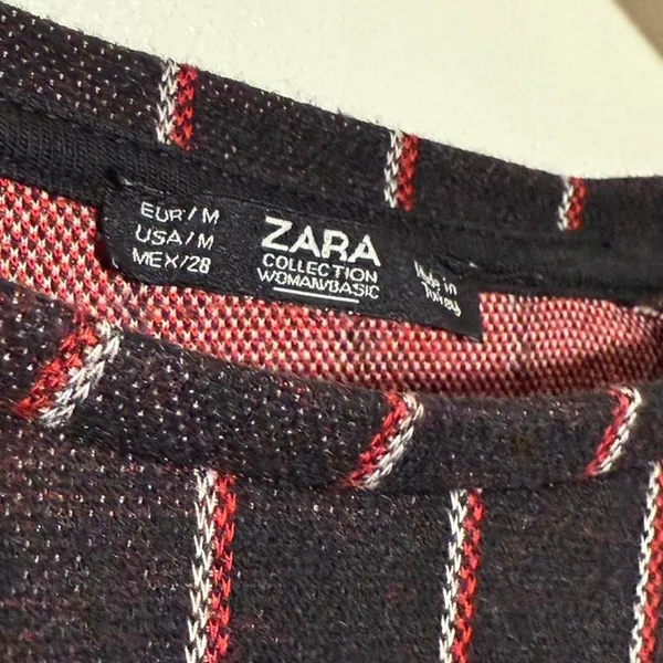 Zara Black and red pin striped knit long sleeve sweatshirt top - Image 6