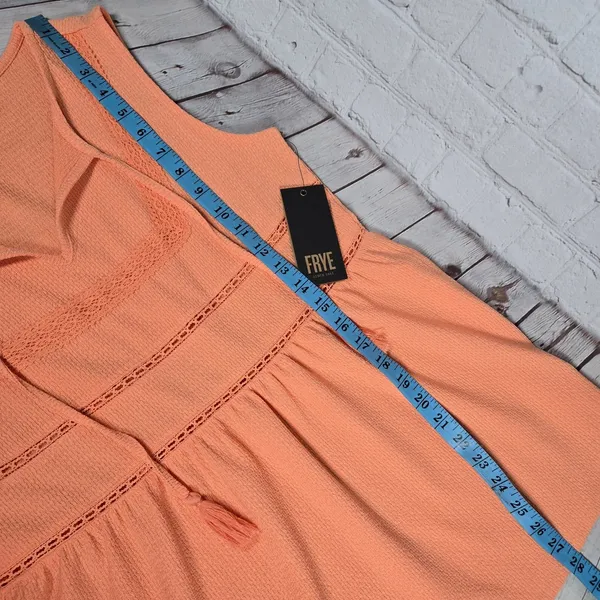 FRYE Cadmium Orange Textured Peplum‎ Tassel Tie Neck Tank Top Shirt Women's M - Image 10