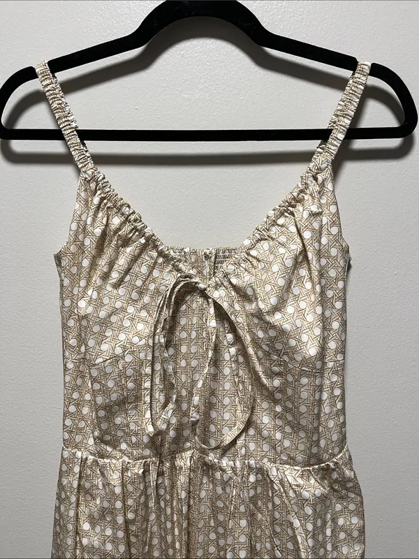 HILL HOUSE (NWT) The Juliana Midi Dress in Basketweave, Beige/White, Size M - Image 5