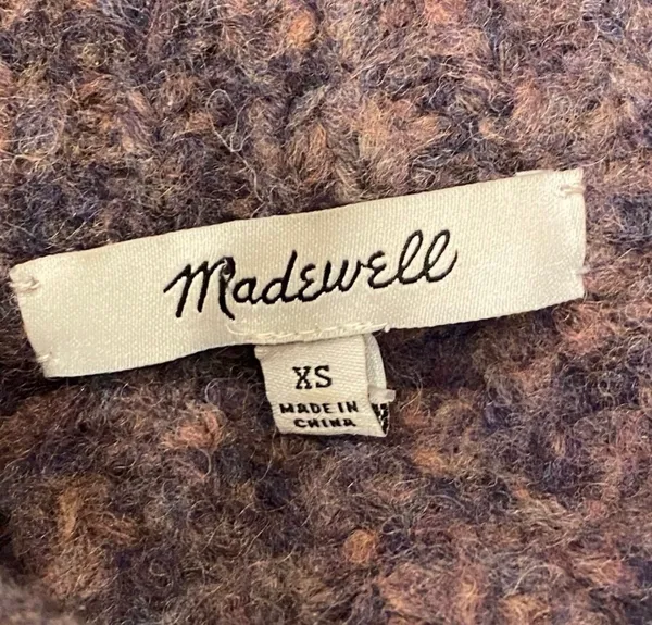 Madewell Pointelle Mock Neck Chunky Knit Sweater Purple Oversized XS Wool - Image 7