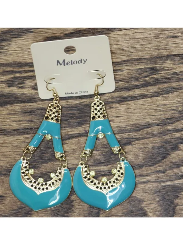 NWT Melody Womens Fashion Teardrop Enamel Filigree Earrings Gold / Blue 3.5" - Image 3
