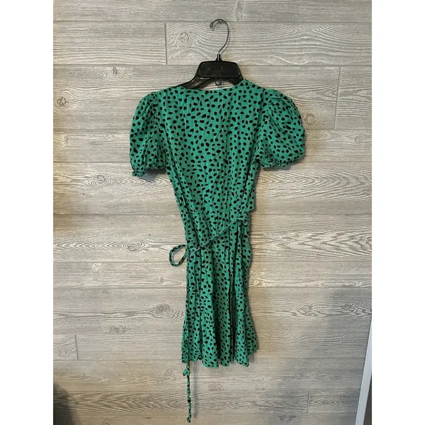 Urban Outfitters Green Black Polka Dot Mini Wrap Dress V-Neck‎ Short Sleeve XS - Image 3