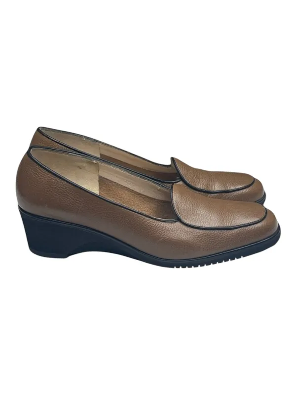 Salvatore Ferragamo ✽ Sculptural Wedge Heel Loafers ✽ Golden Brown Leather ✽ 5M - Image 3