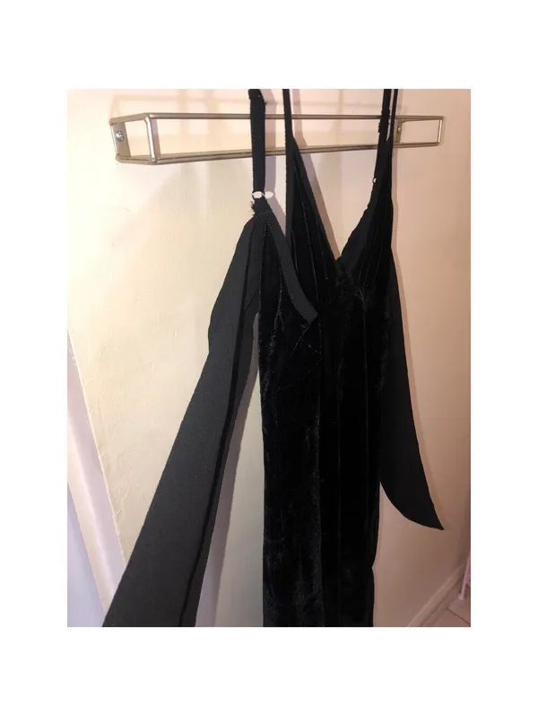 Band of the Free NWT Girl Crush Black Velvet Strappy Midi Dress Tie Back XS - Image 5