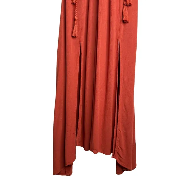 Baltic Born S Babydoll Maxi Dress Rust Tassel Ruffle Boho Rayon Lined Split‎ Hem - Image 7