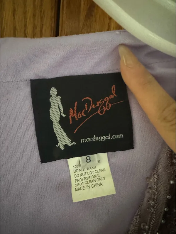 Mac Duggal Purple Embellished Flutter Sleeve Evening Gown - Image 4